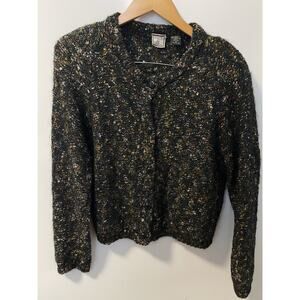 Vintage Paul Et Duffier Women's Mohair Cardigan Sweater M black Speckle marled